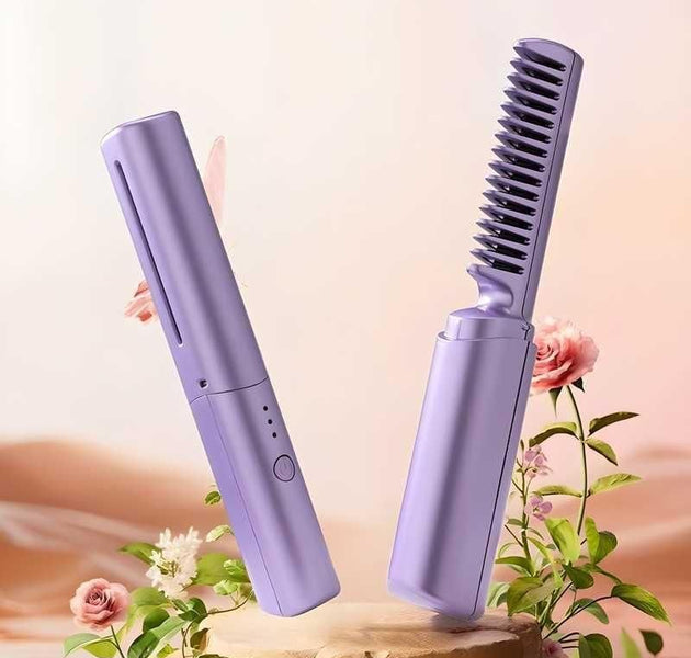 Meneflix Portable Mini Hair Straightener Cordless Rechargeable Mini Adjustable Hair Straightener Hot Comb