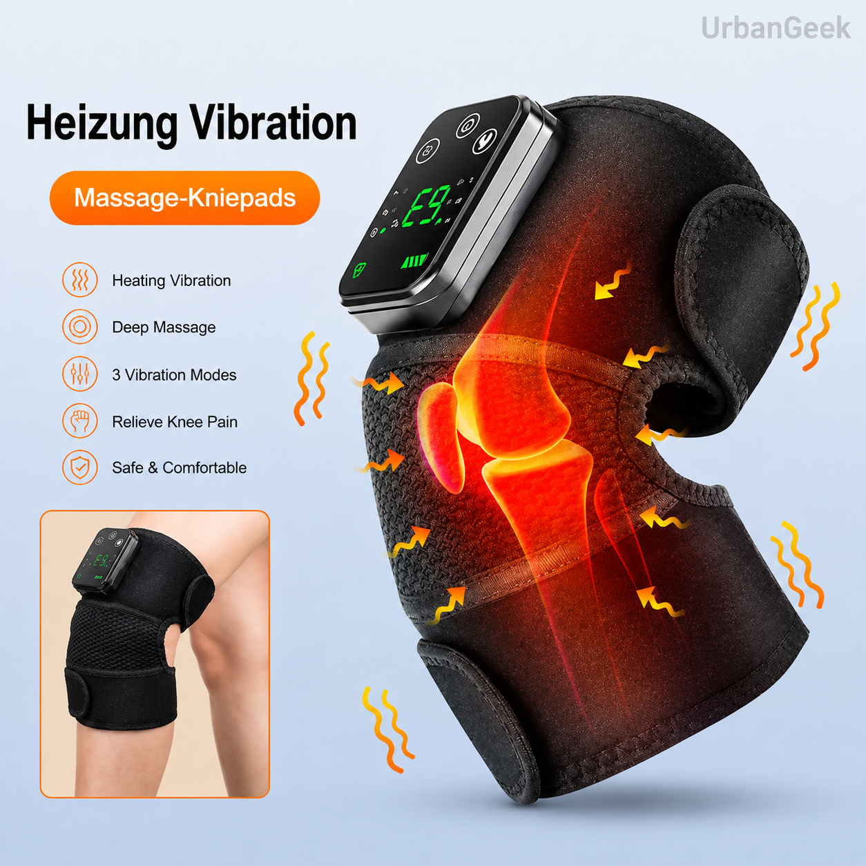 Heated Vibration Knee Massager | 5-Level Heat + 3 Massage Modes | Rechargeable Cordless