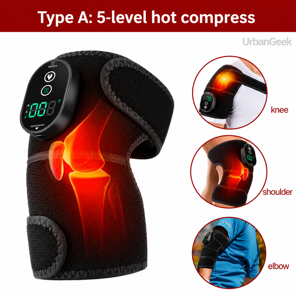 Heated Vibration Knee Massager | 5-Level Heat + 3 Massage Modes | Rechargeable Cordless