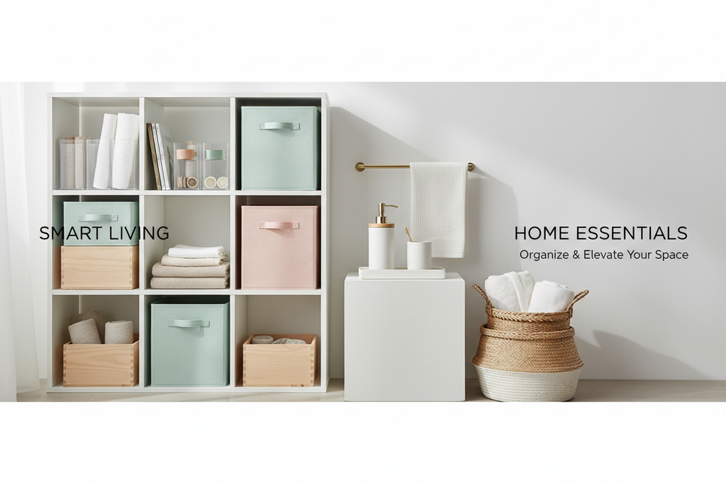 generate 1000*800 banner image for my store which has smart tfrendy products like storage organizers, bathroom essentials