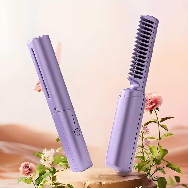 Meneflix Portable Mini Hair Straightener Cordless Rechargeable Mini Adjustable Hair Straightener Hot Comb - urbangeek