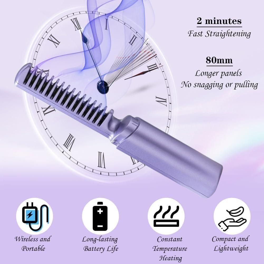 Meneflix Portable Mini Hair Straightener Cordless Rechargeable Mini Adjustable Hair Straightener Hot Comb - urbangeek