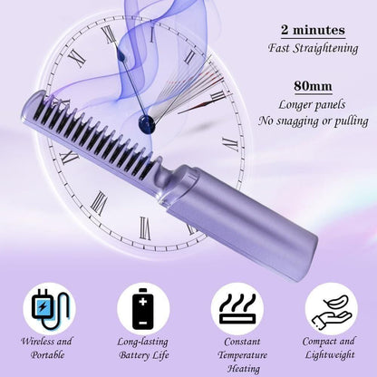 Meneflix Portable Mini Hair Straightener Cordless Rechargeable Mini Adjustable Hair Straightener Hot Comb - urbangeek