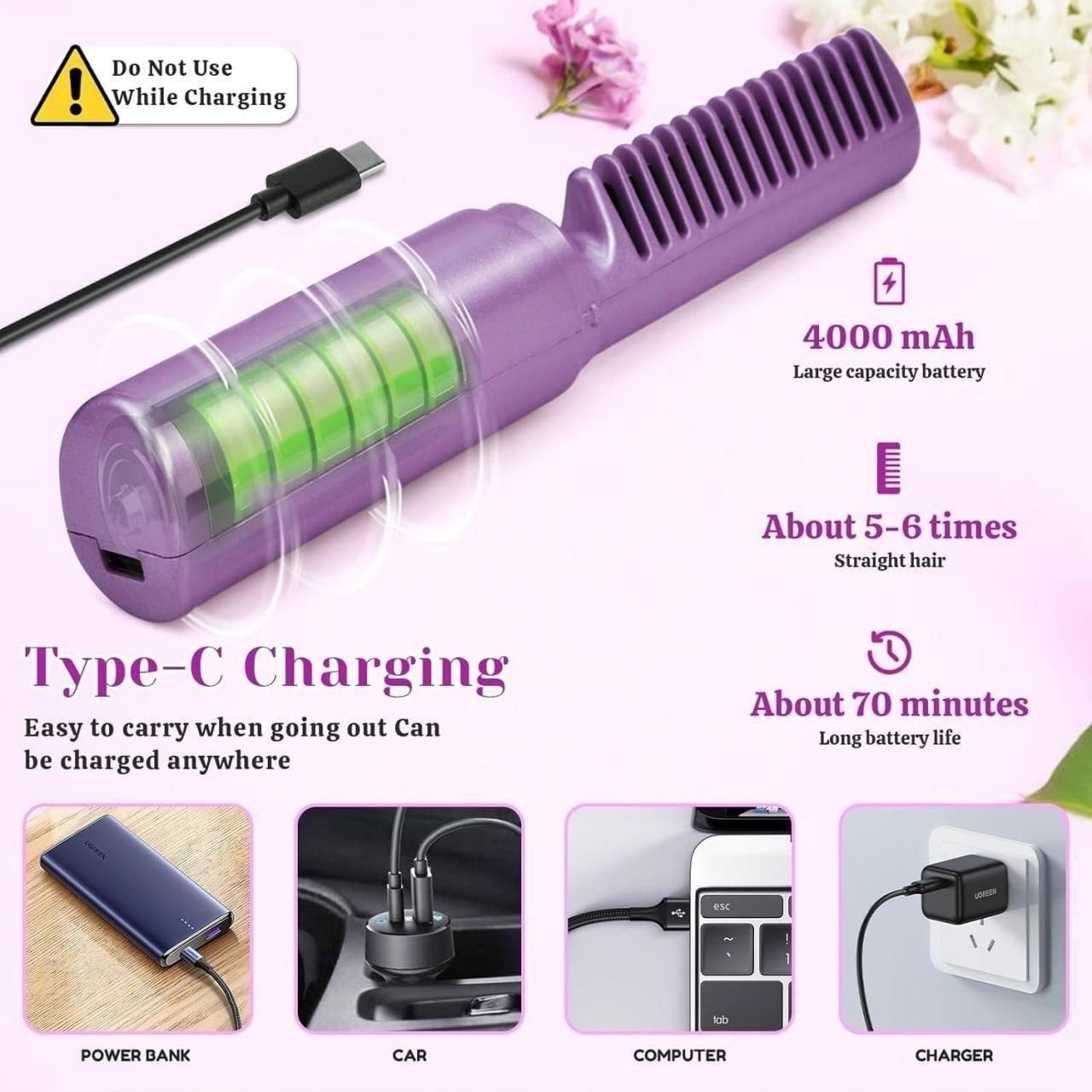 Meneflix Portable Mini Hair Straightener Cordless Rechargeable Mini Adjustable Hair Straightener Hot Comb - urbangeek