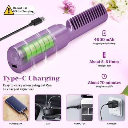 Meneflix Portable Mini Hair Straightener Cordless Rechargeable Mini Adjustable Hair Straightener Hot Comb - urbangeek