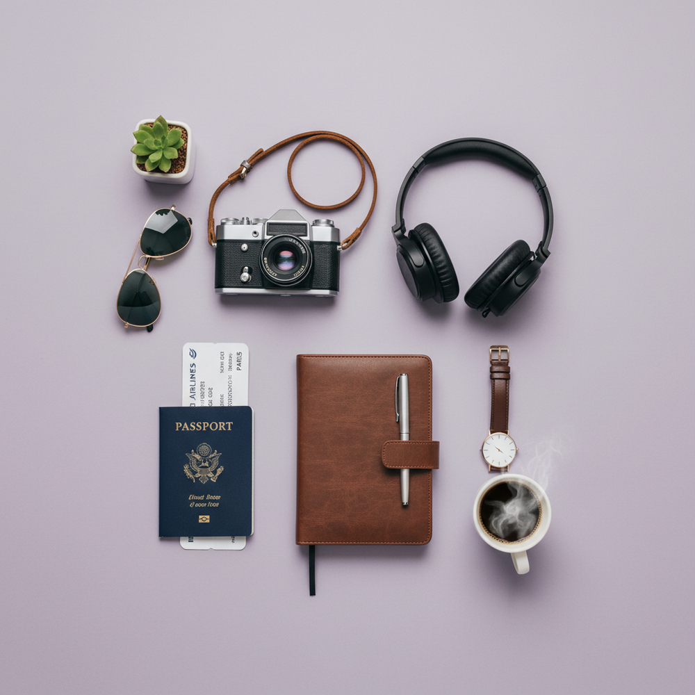 Make a travel essentials photo in size 660*660 pixels size.
It is going to be used in website, so keet it crisp & clear.
HD format
The background should be in soft pastel shade
