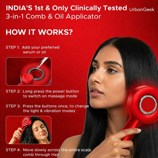 UrbanGeek 3-in-1 Red Light Therapy Scalp Massager Relaxing Scalp Care Device | 6-Month Warranty