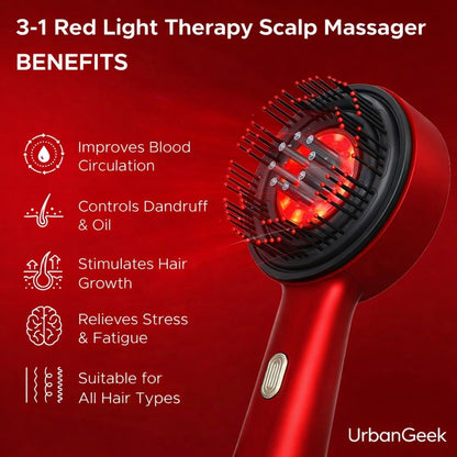 UrbanGeek 3-in-1 Red Light Therapy Scalp Massager Relaxing Scalp Care Device | 6-Month Warranty