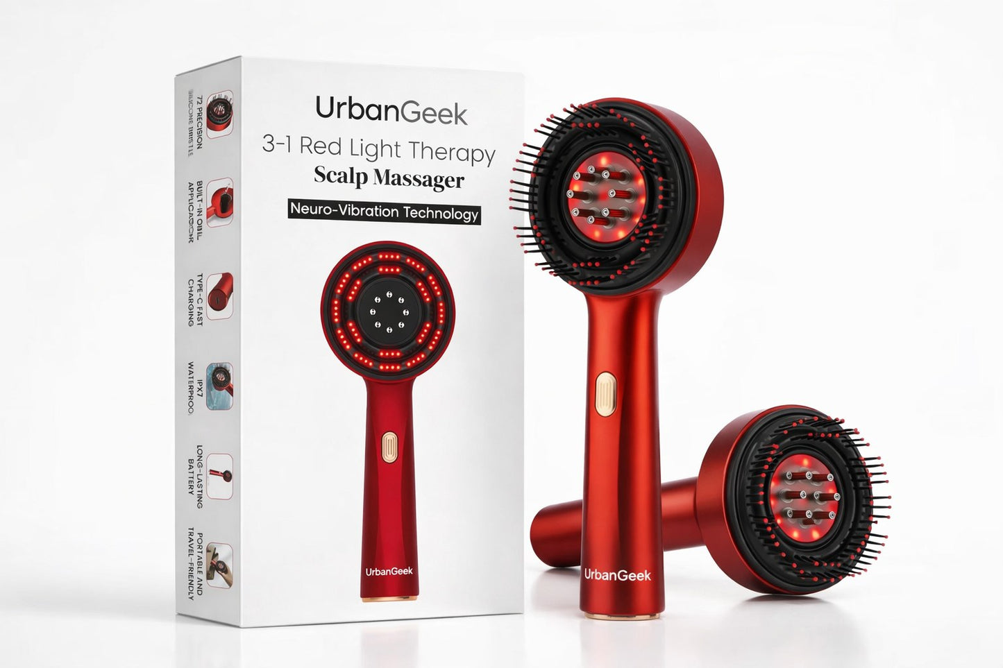 UrbanGeek 3-in-1 Red Light Therapy Scalp Massager Relaxing Scalp Care Device | 6-Month Warranty