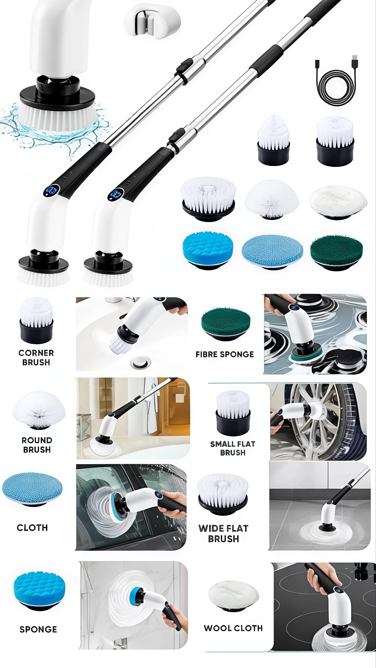 Electric Spin Scrubber – 400RPM Powerful Cleaning Brush For Bathroom, Tiles, Glass & Kitchen